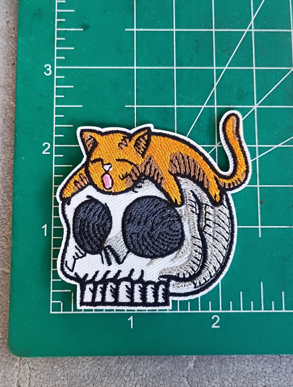 Cute Grunge Skull Sleeping Kitty Iron On Embroidered Patch